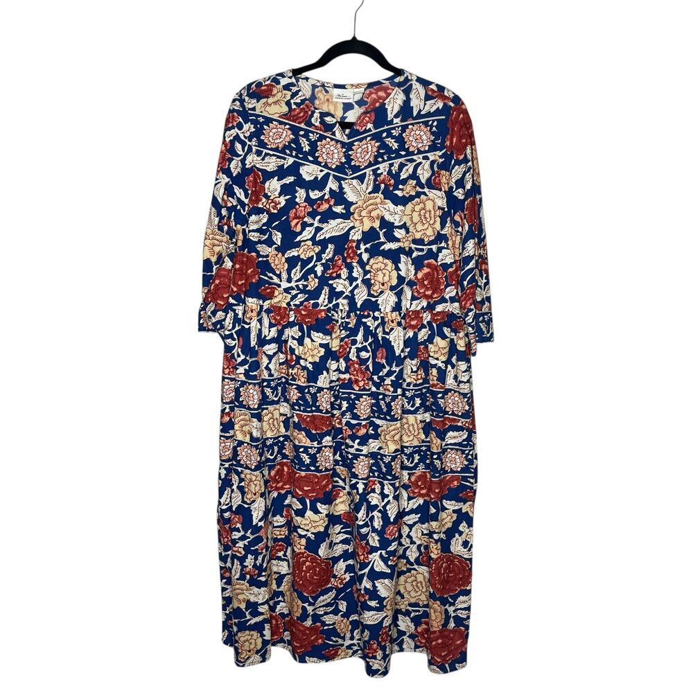 Vermont Country Store Midi Dress Womens S Blue Boho Cottagecore Cotton Prairie